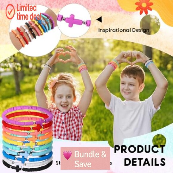 30-Pack Cross Bracelets, Polymer Clay Beads, Elastic Fit, Religious Wristbands - Picture 5 of 8